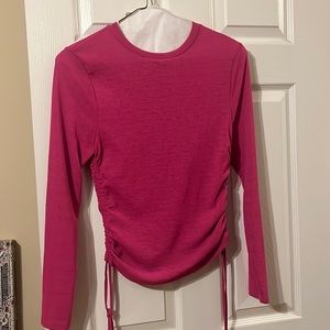 Top shop 100% polyester long sleeve hot pink side cinched shirt Size medium